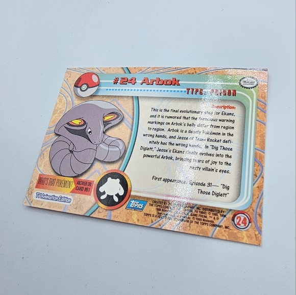 Pokemon 1999 TOPPS Arbok #24 Blue Logo TV Animation Edition Card - Picture 3 of 4